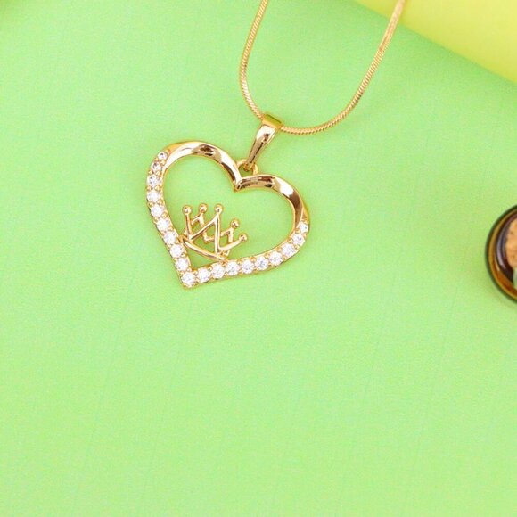 "Heart-Shaped Rose Gold Pendant with Crown Design and CZ Stones, XPPT1517 - Picture 11 of 11